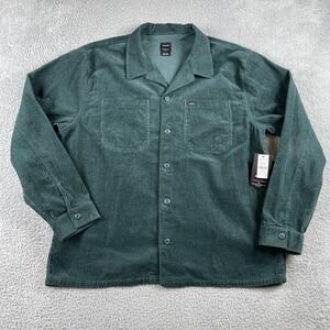 RVCA Shirt Mens XXL Green Americana Corduroy Overshirt Camp Skater NEW
